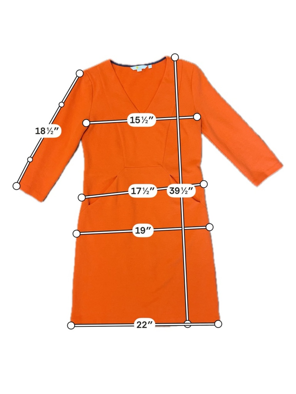 Boden Orange Jasmine Ottoman Ribbed Knit V-Neck Shift Dress Pockets US 6R - Picture 7 of 7